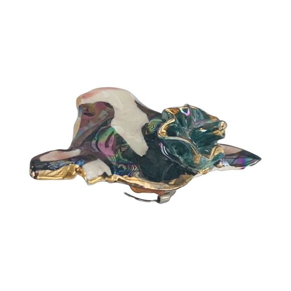 Vintage Cow Slide Button Cover 1.75" 14kt Gold Plated Enamel Figural Jewelry - Picture 8 of 9
